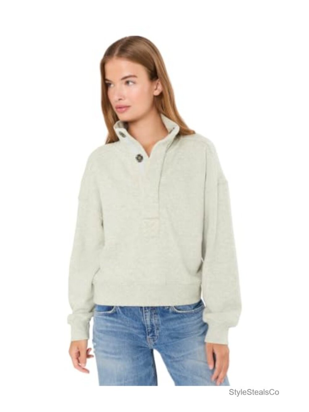 Free People Timeless Pullover Funnel Neck Quarter Button Oversized Sweater